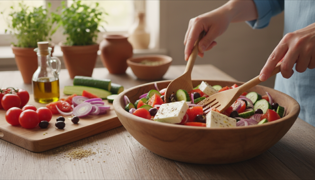 rezept griechischer salat zubereitung class=