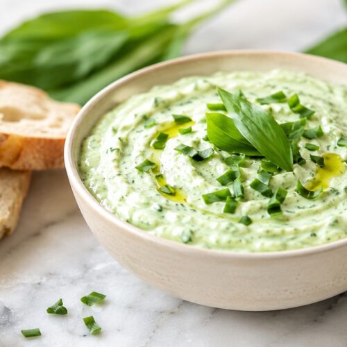 Bärlauch-Dip cremig und frisch serviert als einfacher Frühlingsdip in 10 Minuten