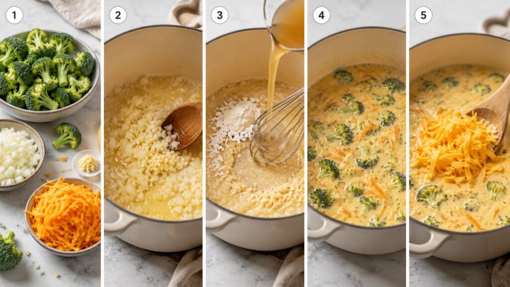 Brokkoli-Cheddar-Suppe Schritt für Schritt zubereiten
