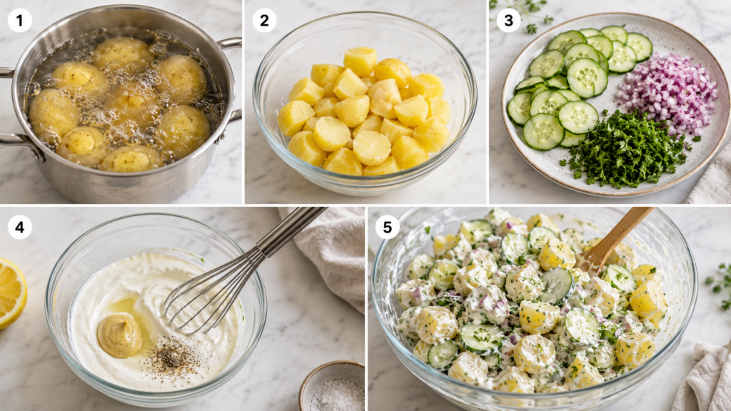 Kartoffelsalat mit Joghurt Schritt für Schritt zubereiten