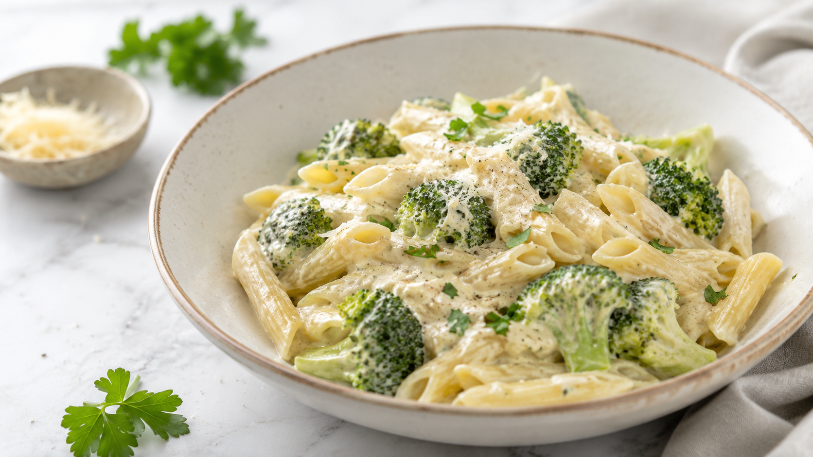 Brokkoli Sahne Soße in 15 Minuten cremig serviert mit Pasta