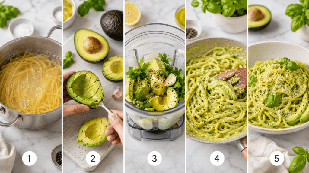 Avocadopastasauce Schritt für Schritt zubereiten
