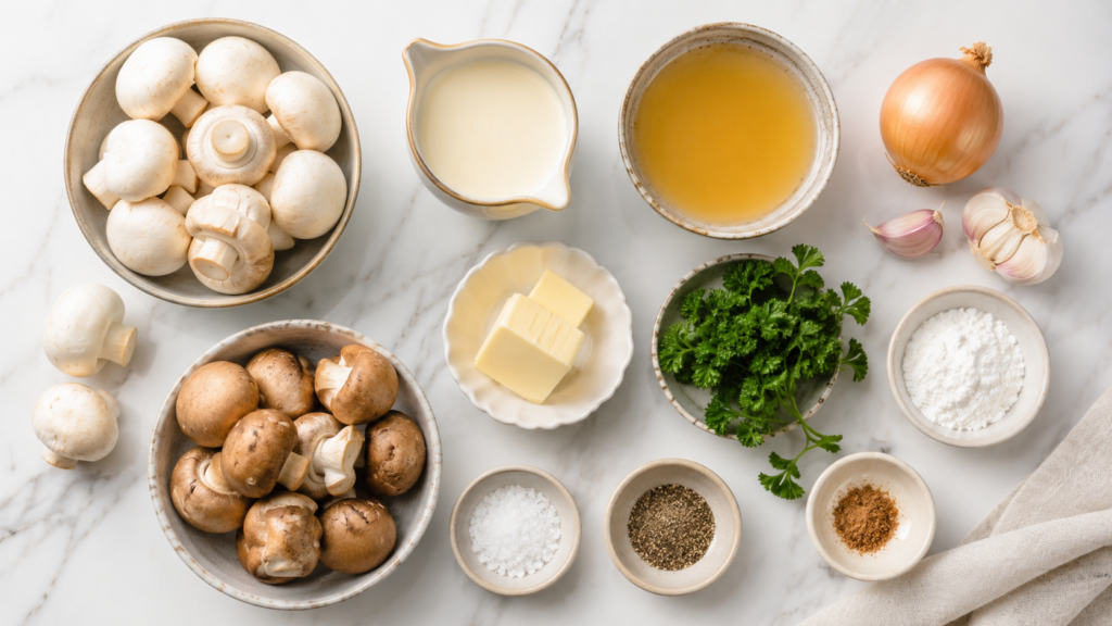 Zutaten für Champignon Soße im Thermomix mit frischen Champignons und Sahne