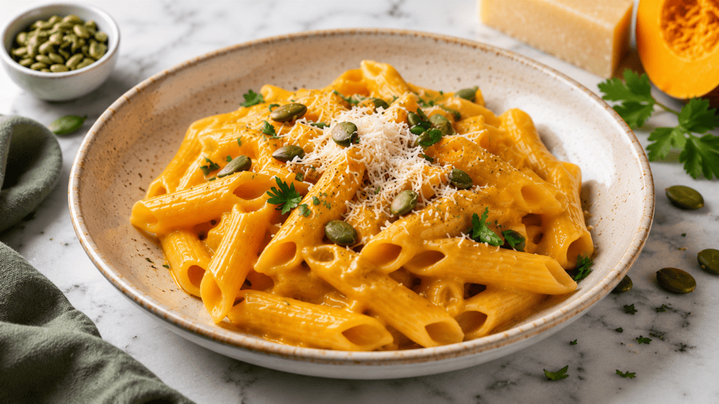 Kürbissauce Pasta cremig einfach und perfekt für den Herbst