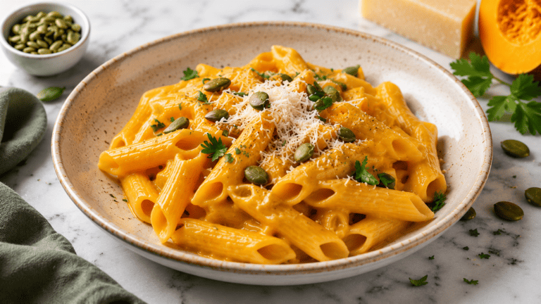 Kürbissauce Pasta cremig einfach und perfekt für den Herbst
