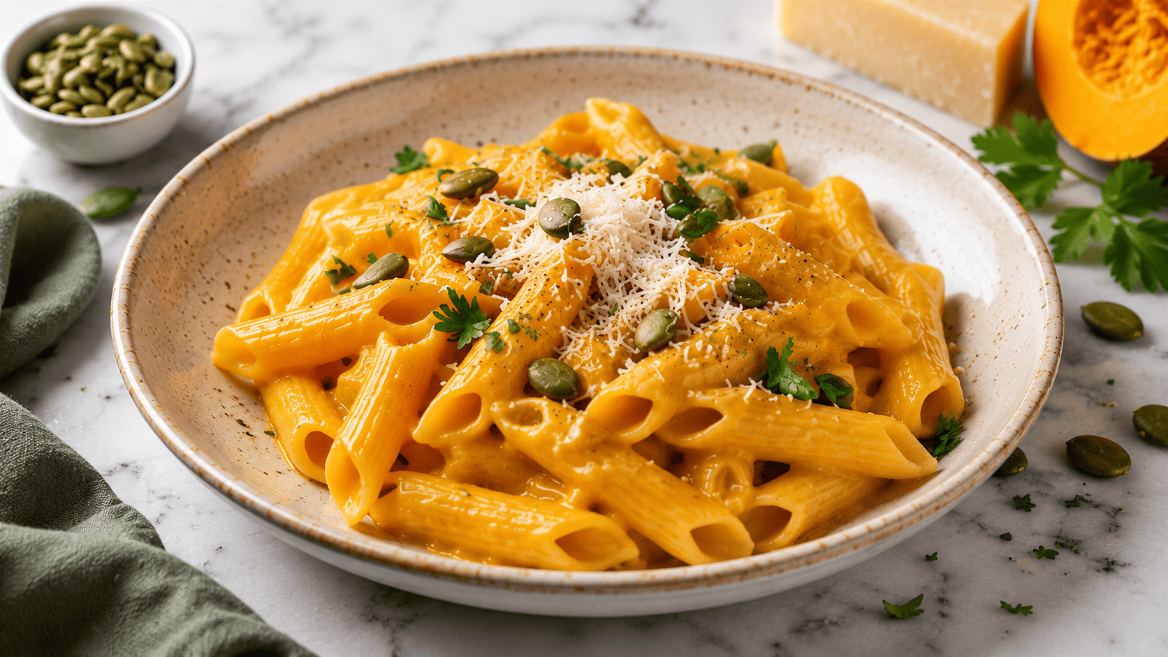 Kürbissauce Pasta cremig einfach und perfekt für den Herbst