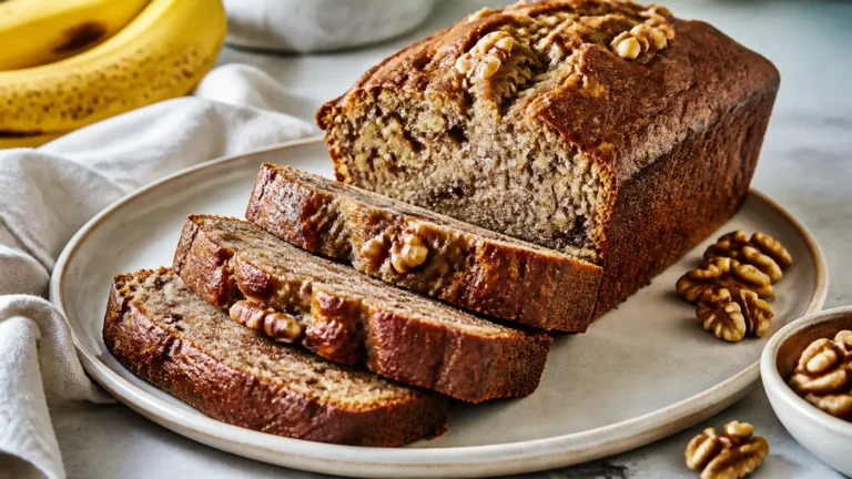 Bananenbrot mit Walnüssen als fertiges Gericht appetitlich serviert