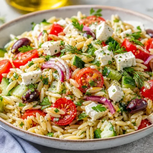 Kritharaki-Salat als fertiges Gericht appetitlich serviert