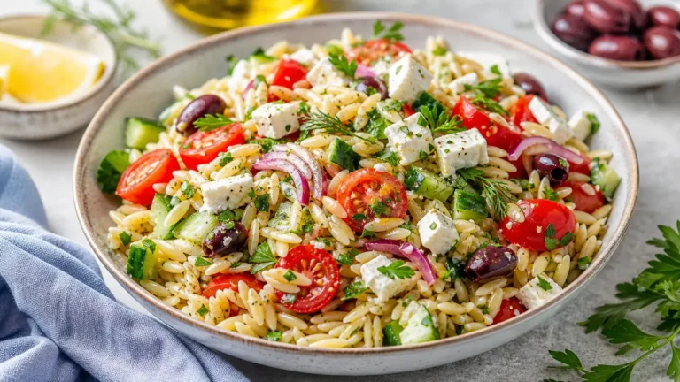 Kritharaki-Salat als fertiges Gericht appetitlich serviert