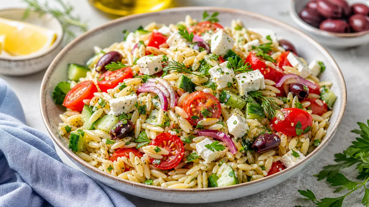 Kritharaki-Salat als fertiges Gericht appetitlich serviert