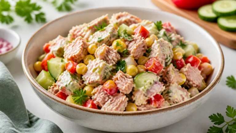 Thunfischsalat als fertiges Gericht appetitlich serviert