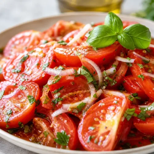 Tomatensalat als fertiges Gericht appetitlich serviert