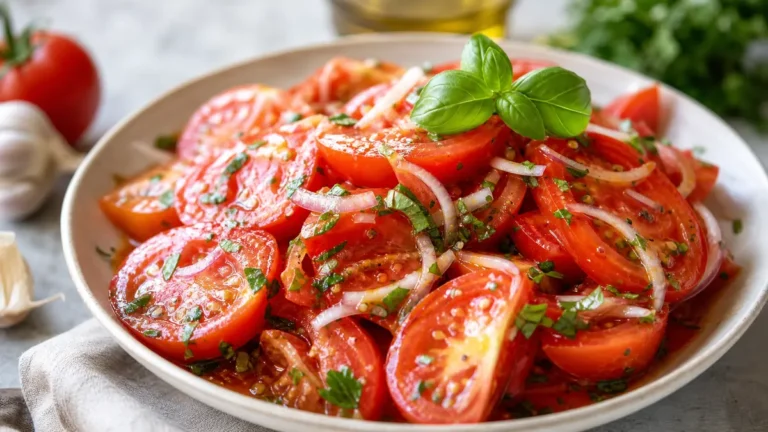 Tomatensalat als fertiges Gericht appetitlich serviert