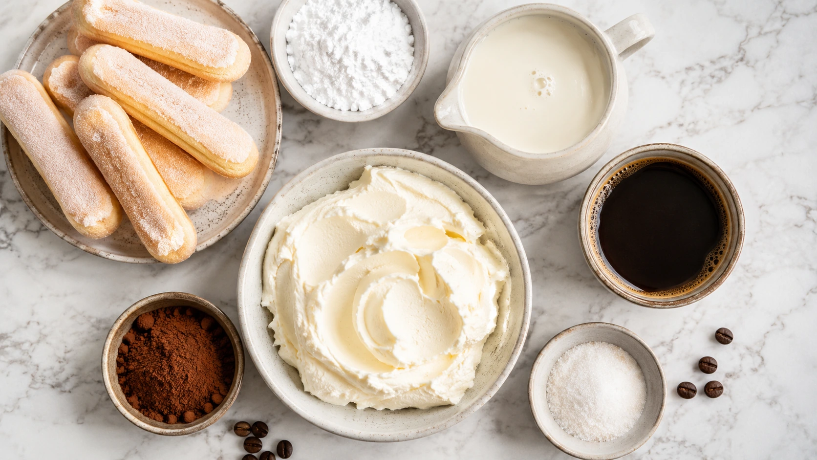 Zutaten für Tiramisu übersichtlich vorbereitet