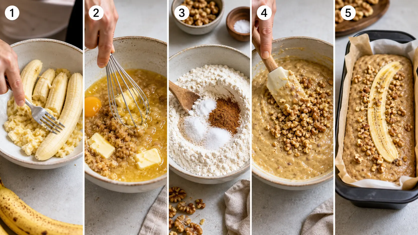 Bananenbrot mit Walnüssen Schritt für Schritt zubereiten