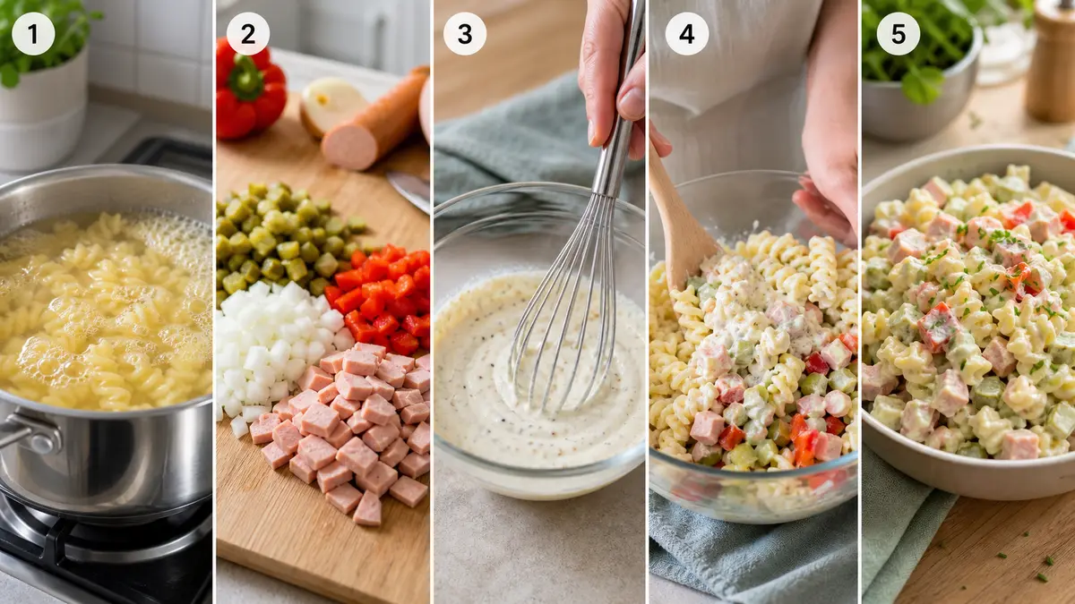Klassischer Nudelsalat Schritt für Schritt zubereiten