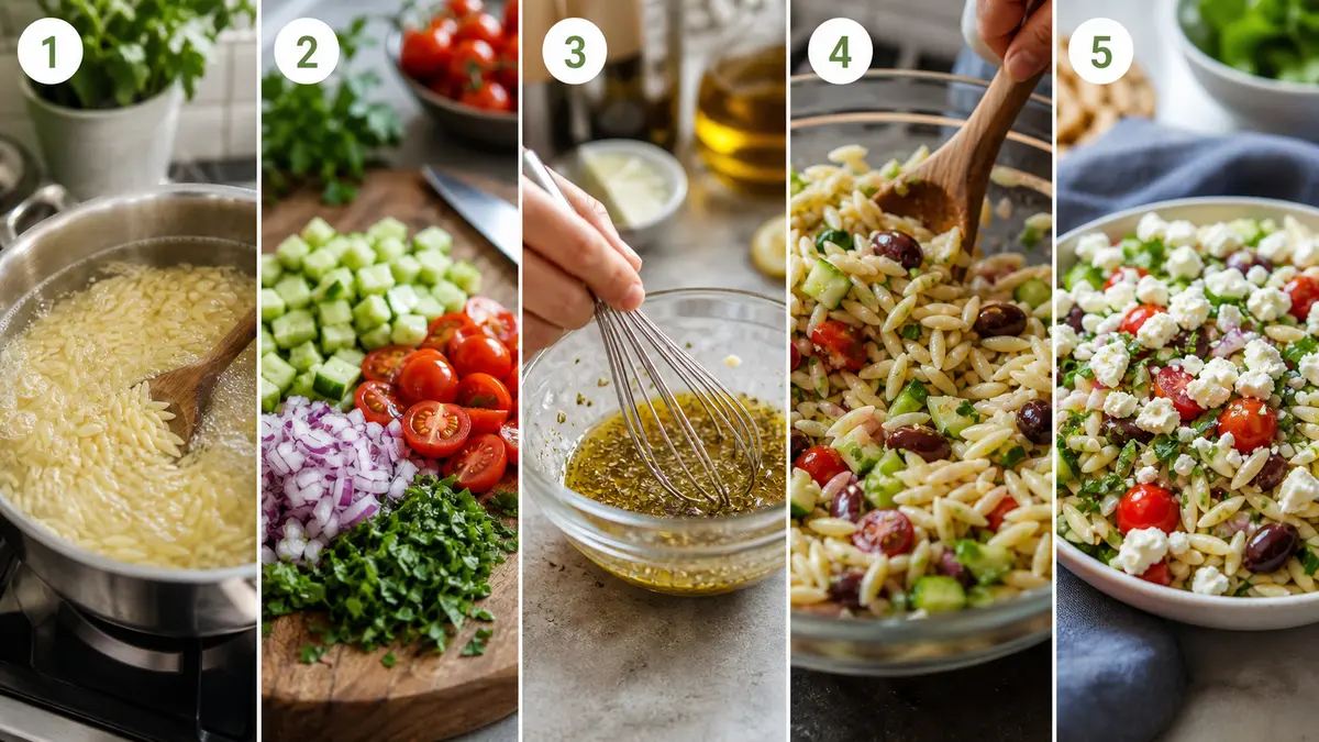 Kritharaki-Salat Schritt für Schritt zubereiten