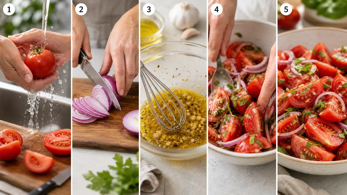Tomatensalat Schritt für Schritt zubereiten