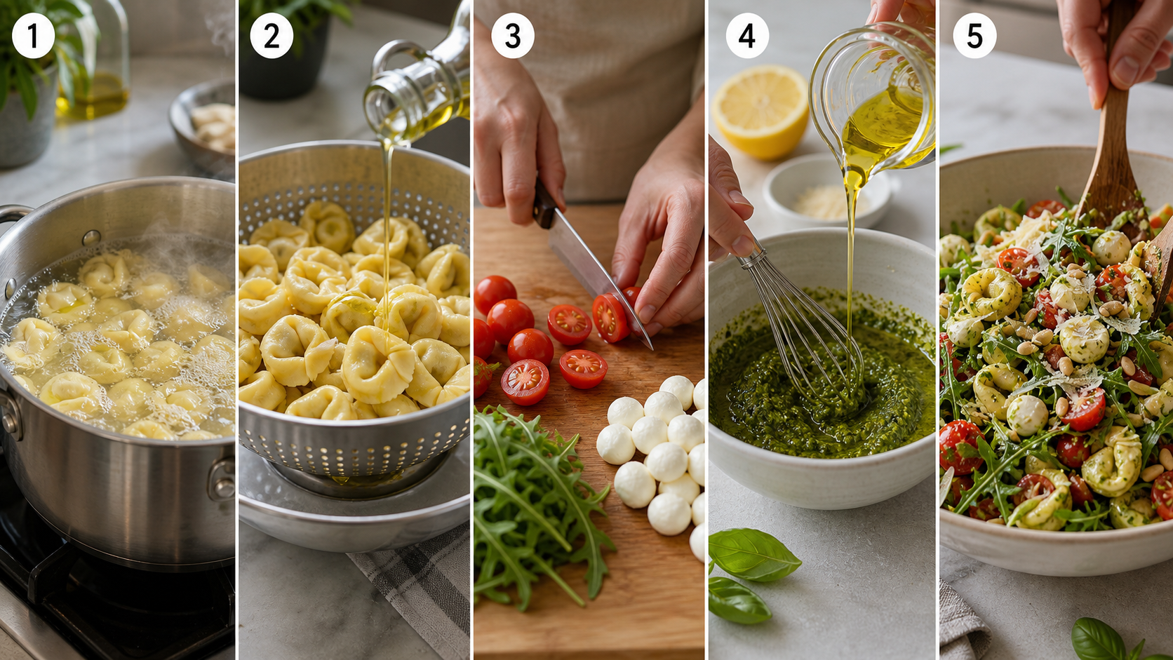 Tortellini Salat Schritt für Schritt zubereiten