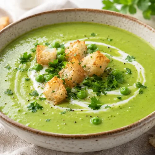 Feine Erbsensuppe als fertiges Gericht appetitlich serviert