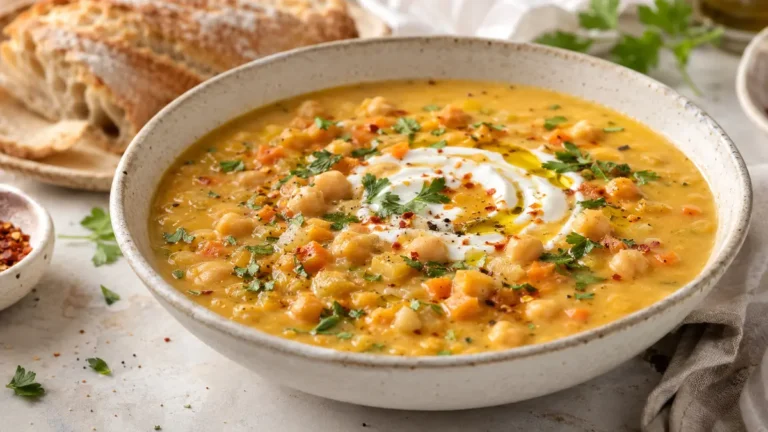 Kichererbsensuppe als fertiges Gericht appetitlich serviert