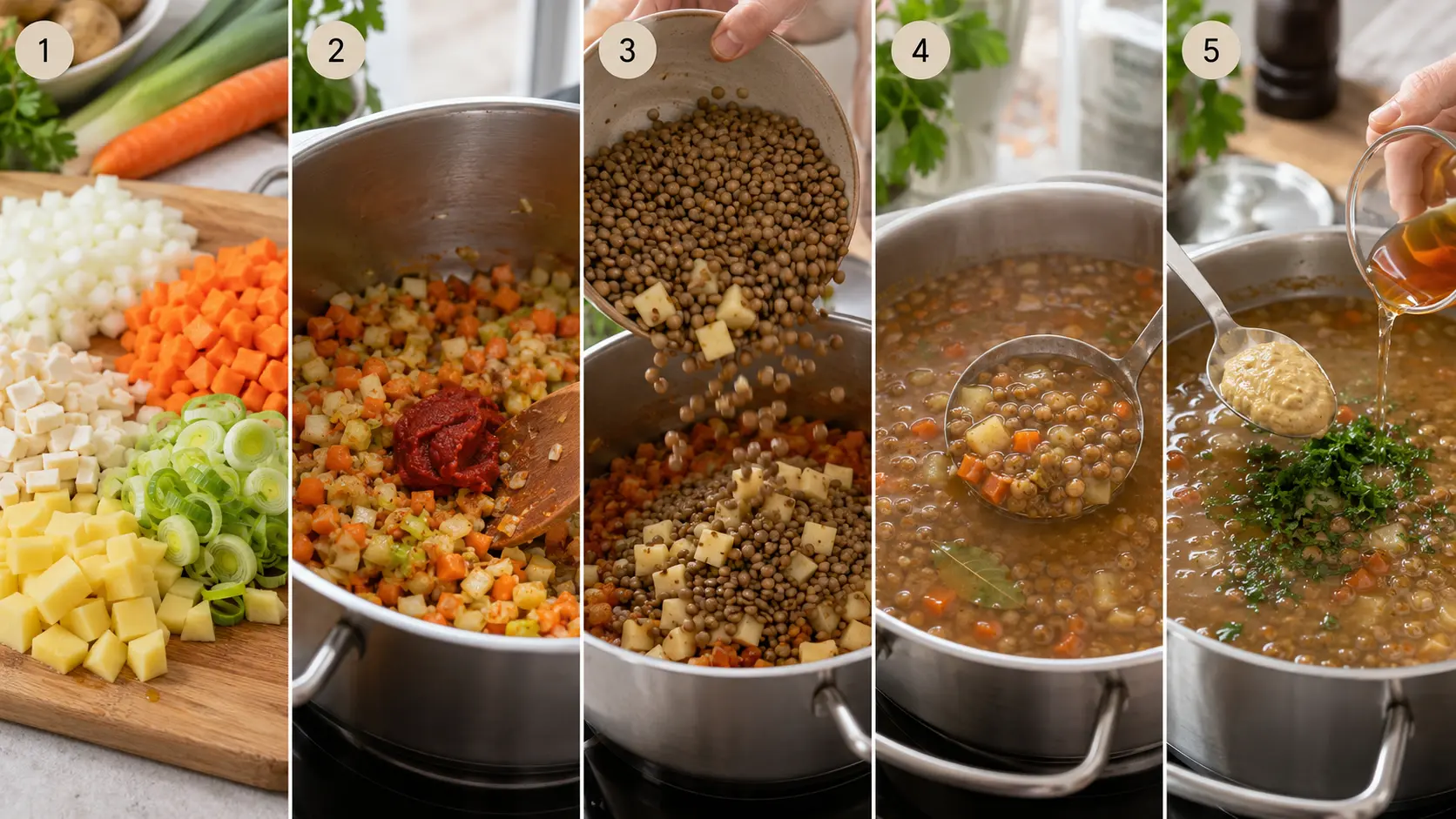 Klassische Linsensuppe Schritt für Schritt zubereiten